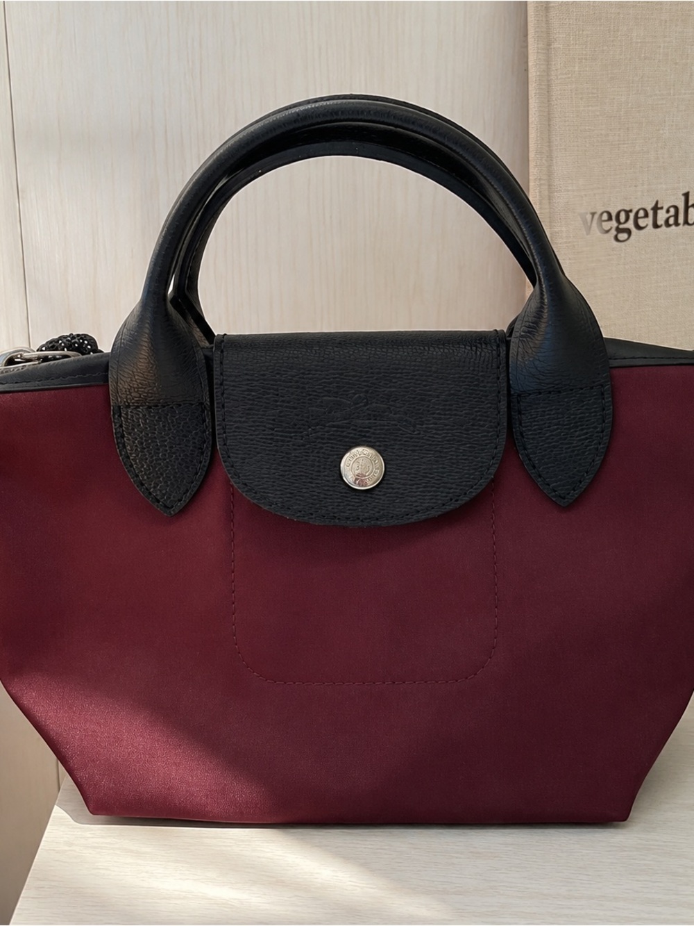 Longchamp Burgundy and Black Small Tote